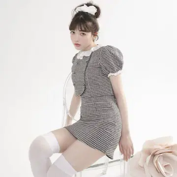 bubblesboutique 프릴 칼라 셋업 체크 무늬