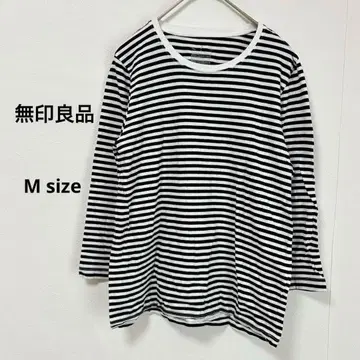 무인양품 MUJI 7부 소매 티셔츠 M 보더 크루넥 화이트 블랙