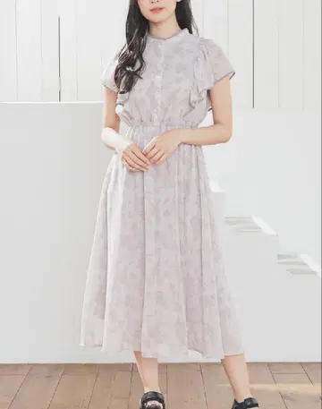 인기 허니즈 프릴 소매 원피스 꽃무늬 그레이