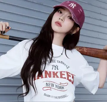 [ 일본 미발매 ] 카리나 착용 MLB NY 로고 데미지 가공 야구 모자