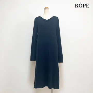 ROPE 로페 리브 니트 원피스 네이비 고급 미 실루엣