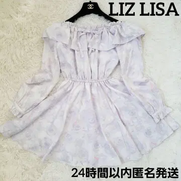 LIZ LISA 곰돌이 오프숄더 플레어 원피스 퍼플 리본 양산형
