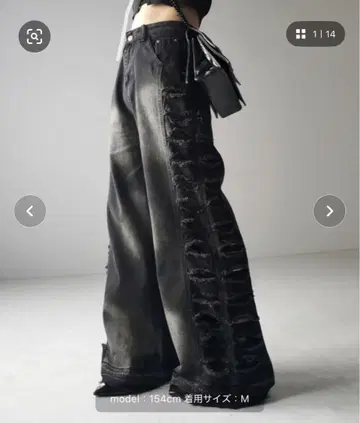 me+em select 헤비 크러쉬 사이드 데미지 빈티지 데님