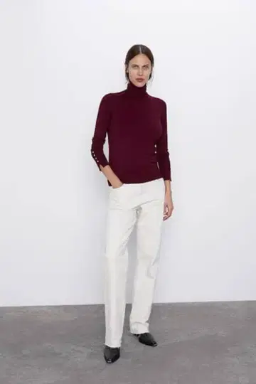 ZARA 자라 베이직 플레인 니트 스웨터 버건디 M 사이즈