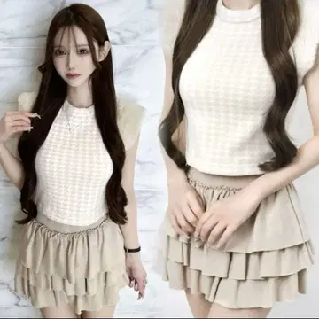 루미뇽 Houndstooth fur knit top 베이지