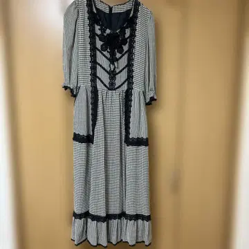 깅엄 체크 패턴 롱 원피스