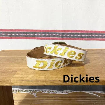 Dickies 골드 자수 화이트 가죽 벨트 아메카지 워크 디키즈