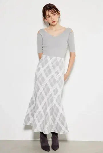 rienda 2WAY 랜덤 체크 글리터 Knit OP