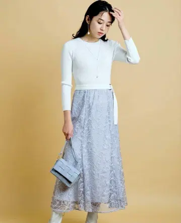 에어리 자수 스커트 도킹 원피스 JUSGLITTY 저스길리티