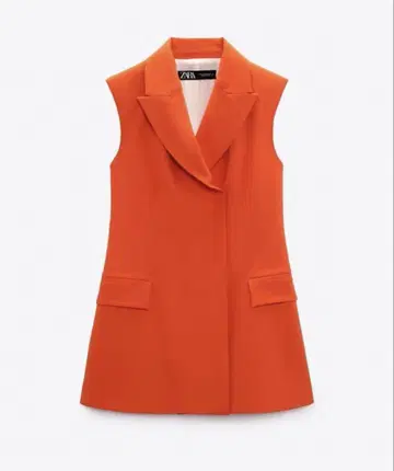 새상품 ZARA 롱 카라 베스트 오렌지 XS 사이즈 롱베스트