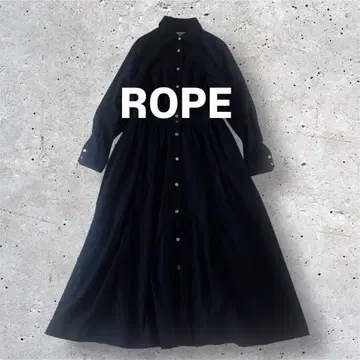 [ 새상품급 ] ROPE 금장 버튼 맥시 길이 플레어 셔츠 원피스 네이비