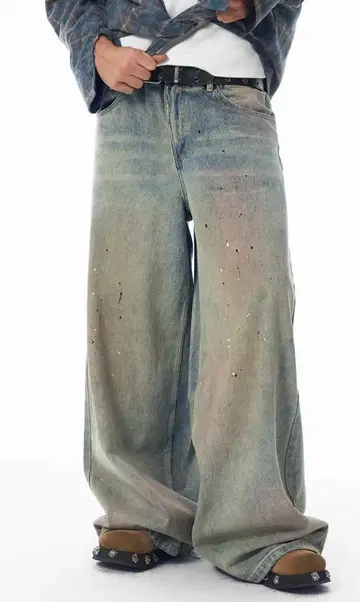 Menes JHYQ Dirty Mid Blue Baggy Jeans