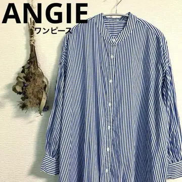 ANGIE 인도산 볼륨 슬리브 밴드 카라 셔츠 원피스