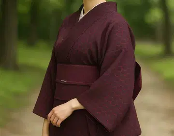 와인 레드 기하학 패턴 레이스 코몬 기모노