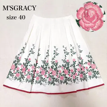 [고품질] M'SGRACY 엠즈 그레이시 플라워 자수 턱 플레어 스커트