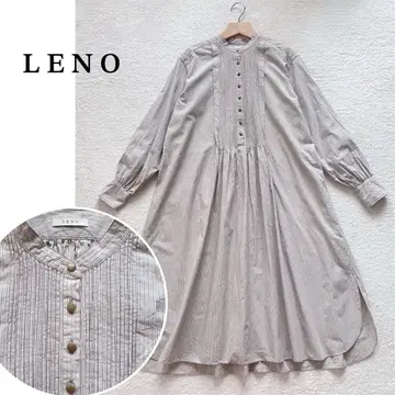 [ 새상품급 ] 리노 LENO 코튼 멀티 스트라이프 핀턱 셔츠 원피스