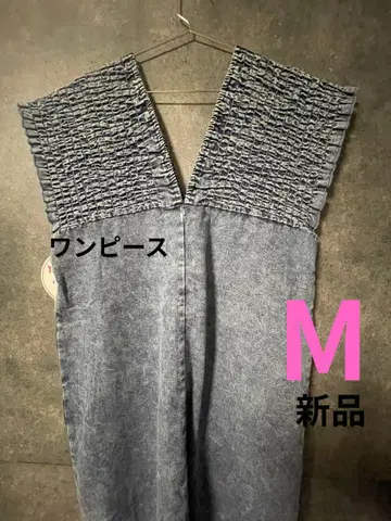 [ 새상품 ] 시마무라 데님 셔링 원피스 M 사이즈 중청 블루