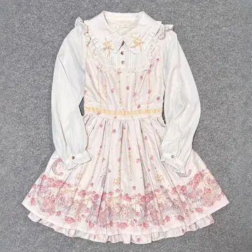 LIZ LISA 카라 부착 긴팔 원피스 오야스미 토끼 옅은 핑크