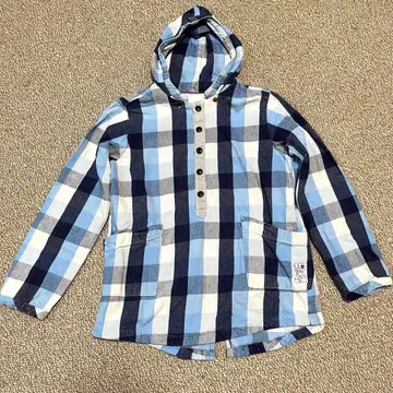 카이세이도 체크 셔츠 후드 부착 블루 2 사이즈