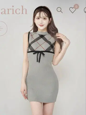 Darich 체크 자카드 니트 미니 원피스 그레이