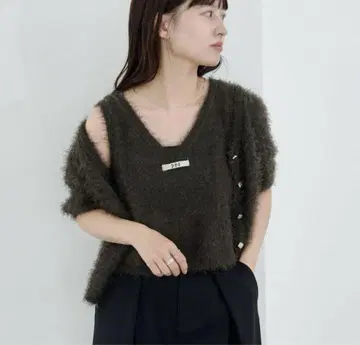 kastane 샤기 반팔 가디건 샤기 뷔스티에 차콜 그레이 세트