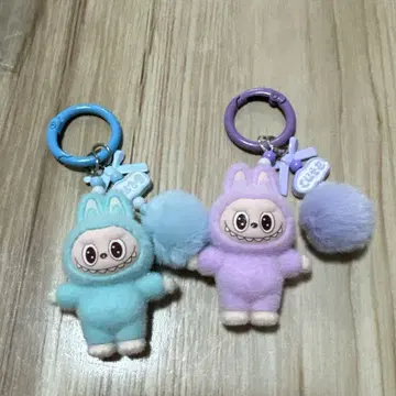 인기 Labubu 라부부 마스코트 키링 2개 세트 스카이블루 보라색