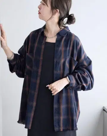 Discoat (디스코트) 옴브레 체크 오버 셔츠 네이비