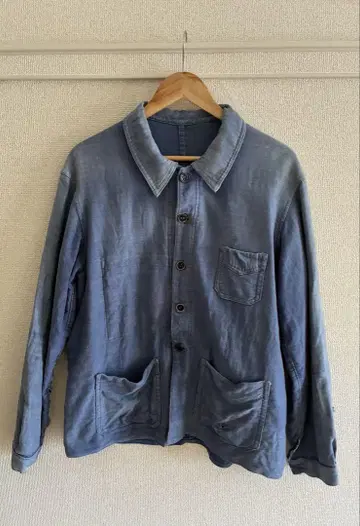 40s 50s 프렌치 몰스킨 자켓 블루 커버올 v포켓
