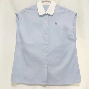 먼싱웨어 슬리브리스 셔츠 스카이블루 펭귄 자수 화이트 옷깃