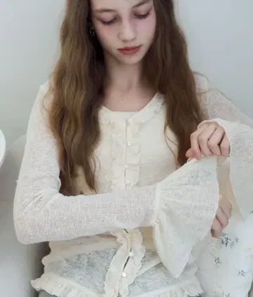 birthdayroom 시어 와플 프릴 가디건