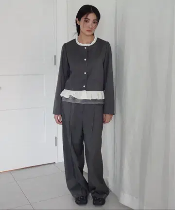 FEKETE 노카라 프릴 자켓 L 사이즈 그레이