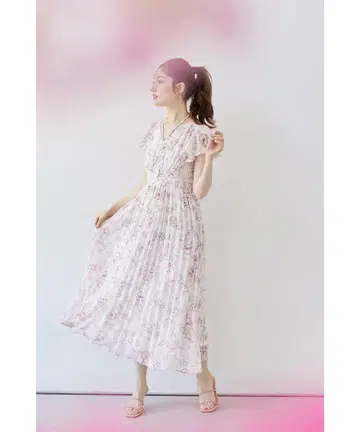 tocco closet 펄 장식 수채화 라인 플라워 플리츠 원피스 꽃무늬