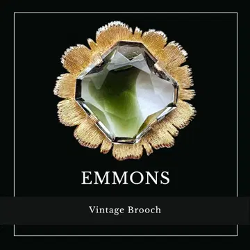 EMMONS 에몬스 대형 스퀘어 기브레 유리 플라워 브로치