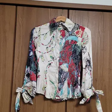 ROBERTO CAVALLI 아트 프린트 실크 터치 셔츠 긴팔