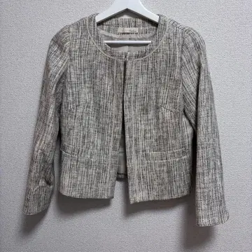 Saloon BABYLONE 노카라 트위드 숏 자켓 그레이 38