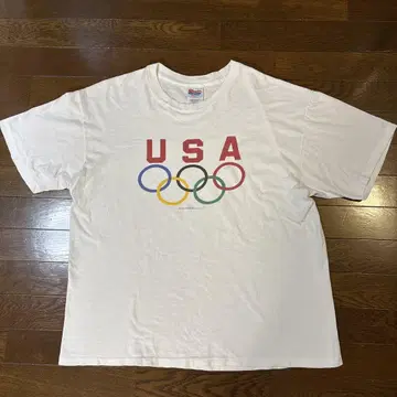 90s USA 헤인즈 올림픽 오륜 T셔츠 기업T 페이드