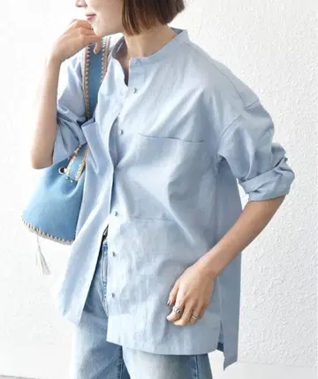 SHIPS any 린넨 믹스 스탠드 카라 포켓 셔츠 25SS
