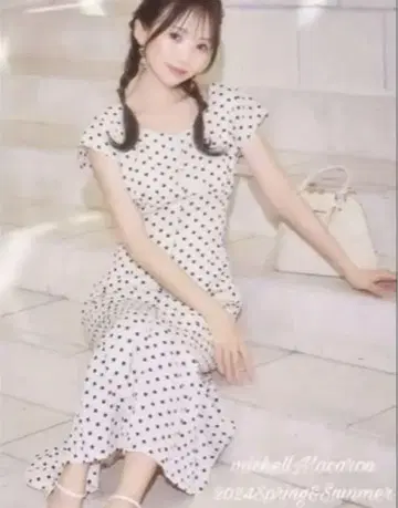 미셸 마카롱 도트 무늬 원피스 허리 라인 머메이드