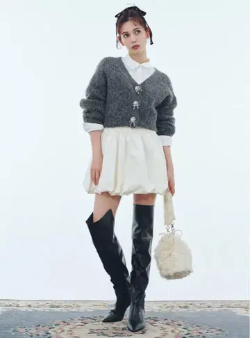 LILY BROWN 셔링 벌룬 미니 스커트 WHT ONE SIZE