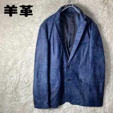 새상품급 꼼사맨 테일러드 자켓 싱글 가죽 양가죽 블루 파랑 LL