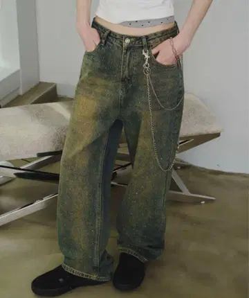 shaggie 오로라 큐빅 장식 빈티지 데님 팬츠