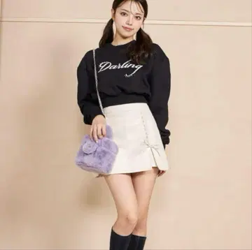 [ 새상품급 ] 다리치 슬릿 리본 가죽 미니 스커트 아이보리