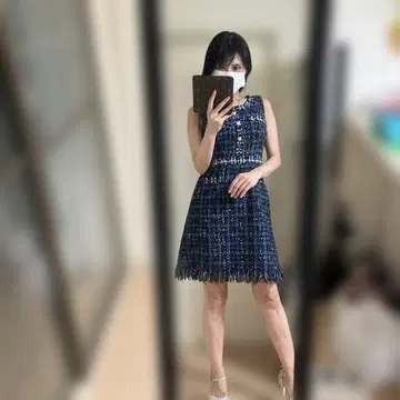 AN 캬바 네이비 트위드 프린지 드레스 새상품급 ^_^