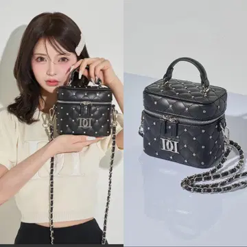 스터드 장식 퀼팅 파티 백 블랙