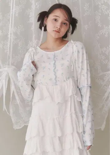 merry jenny flower 퍼프 슬리브 tops 블루