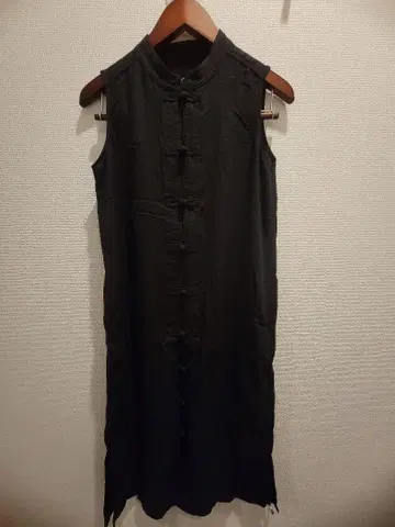 차이나풍 린넨 슬리브리스 원피스 블랙