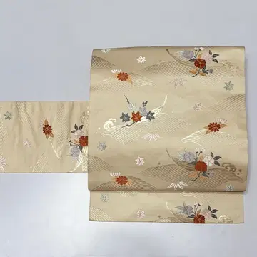나고야 오비 순수 실크 중고 니시진 비단 당직 크림 꽃 so066