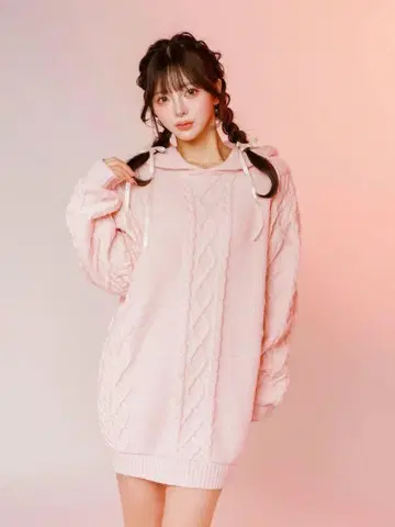 Darich 케이블 볼륨 니트 후디 pink