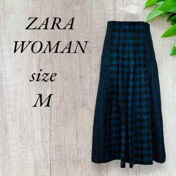 ZARA 자라 플레어 스커트 종아리 기장 하이웨스트 체크 네이비 910