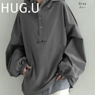 HUG.U 신상 나일론 후드티 그레이 가볍고 오